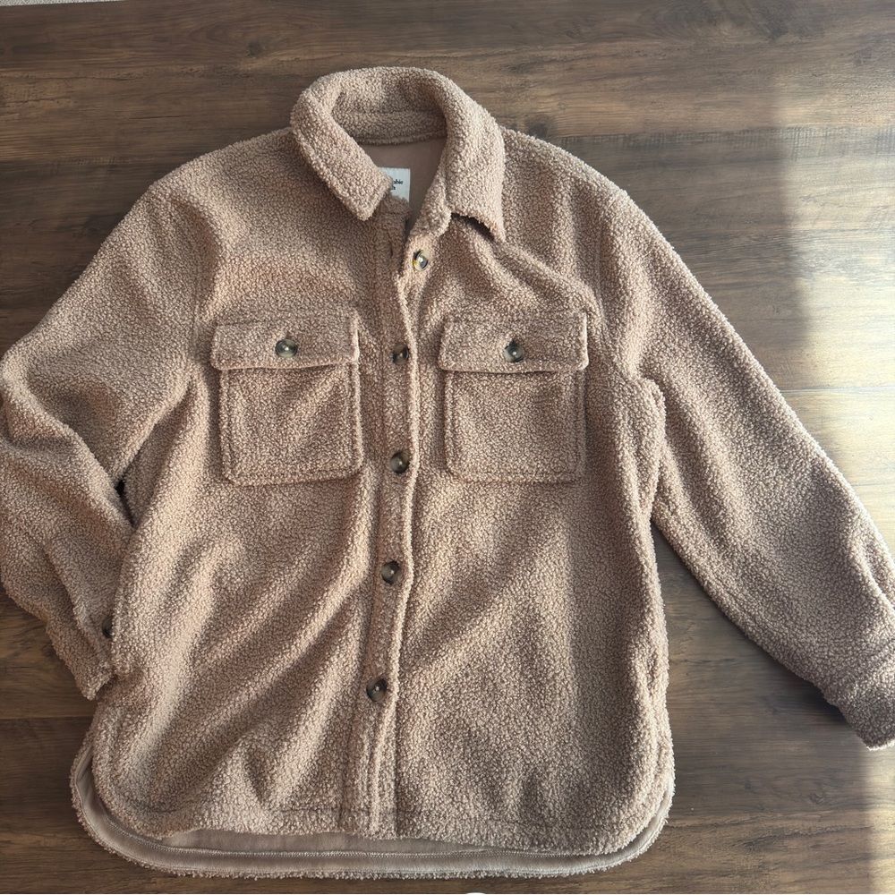 Abercrombie Teddy Button Up Shirt Jacket Tan Beige